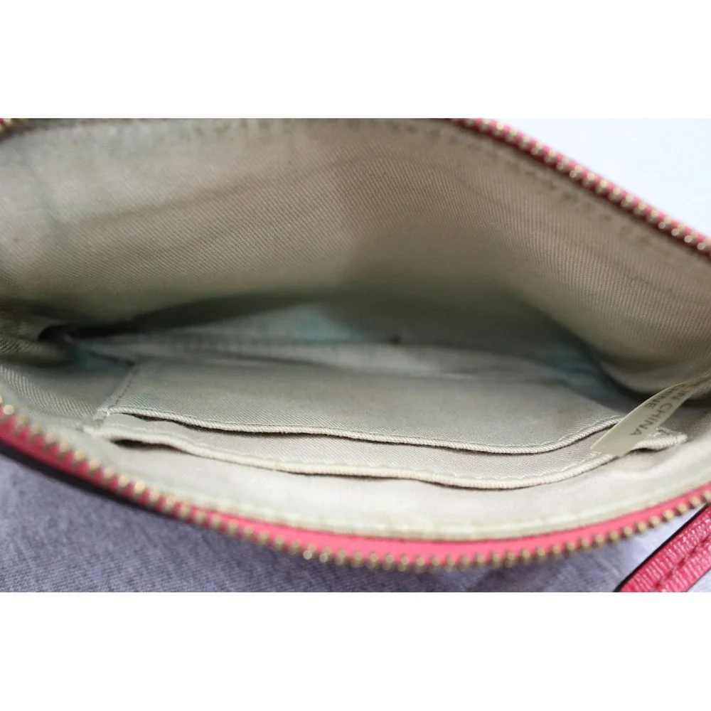 Coach Wristlet Womens Small Red Crossgrain Leather Zip Pouch Card Slots